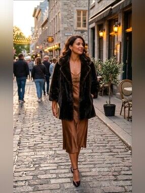 Vintage Dark Brown Faux Mink Fur Coat, featuring Tissavel France pile. 21ptp